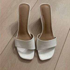 White Croc-Embossed Slide Wedges